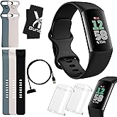 Fitbit Charge 6 Bundle - Fitbit Fitness Tracker Health Watch with 2 Screen Protectors, Extra Bands and Cloth - Fit Bit Smart 