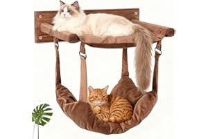 JSPYFITS Wooden Cat Furniture Wall Mounted, Double Layer Hammock, Large Size 18.9″ Removable Multi-Function Cat Bed for Sleep