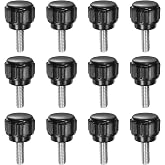 uxcell 12pcs Knurled Clamping Knobs M4 x 12mm Metric 304 Stainless Steel Male Thread Thumb Screw on Type 14mm Plastic Round Head Threaded Hand Bolt Stud Knobs Black