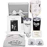 Chuarry 10 Pcs Christmas Pregnancy Gifts for New Parents New Mom Women Gender Reveal Gifts Baby Shower 20oz Mom and Dad Tumblers Frame Unisex Jumpsuit for First Time Parents (Classic, Gray)