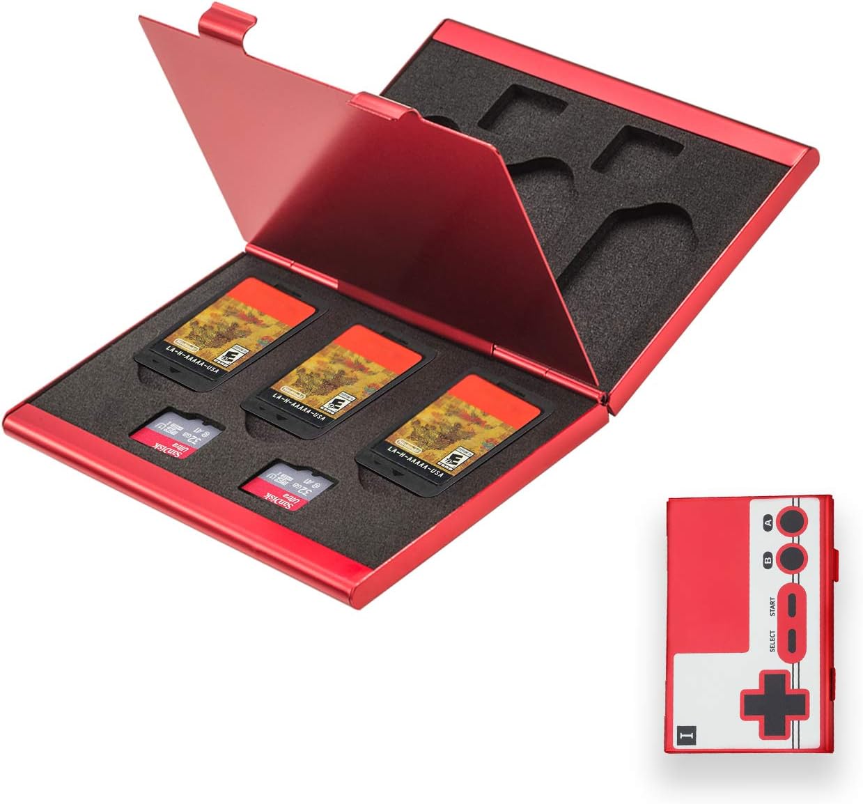 OLCLSS Game Cards Case for Nintendo Switch Suitable for Micro SD Nintendo Switch Cards Made by Thin Aluminum Game Storage Card Holder Box 10 in 1 Red