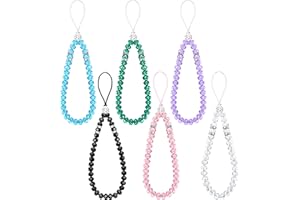 Fiada 6 Pcs Phone Charm Wrist Strap Lanyard Beaded Cell Phone Bracelet Crystal Charm Bling Camera Strap Wrist Sparkling Short Hand Wristlet Beads Lanyard Chain Keychain String for Women(Classic Color)