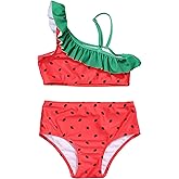LIZENS Two-Pieces Girls Swimsuit Watermelon Printed Bikini Sets Ruffle Girls Bathing Suit