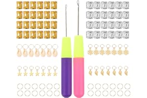 Mikikit Hair Accessories for Braids with Crochet Hooks and Rings, Suitable for Curly and African Hair Styles