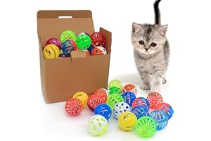 OODOSI Cat Jingle Balls Toys, 24 Pcs Bell Balls Cat Toys, Lightweight, Interactive, Assorted Colors Ball Toy for Kitten Training and Play