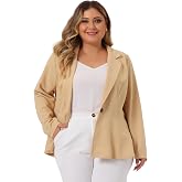 Agnes Orinda Women Plus Size Notch Panel Work Business Peplum Blazers | Casual Outfits Dressy Suit Jacket Button Ruffle Hem Office Spring Fall Winter Blazer