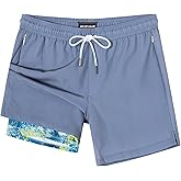SURF CUZ Mens Swim Trunks with Compression Liner Swimming Trunks 5 Inch Bathing Suit Zipper Pockets Quick Dry Swim Shorts