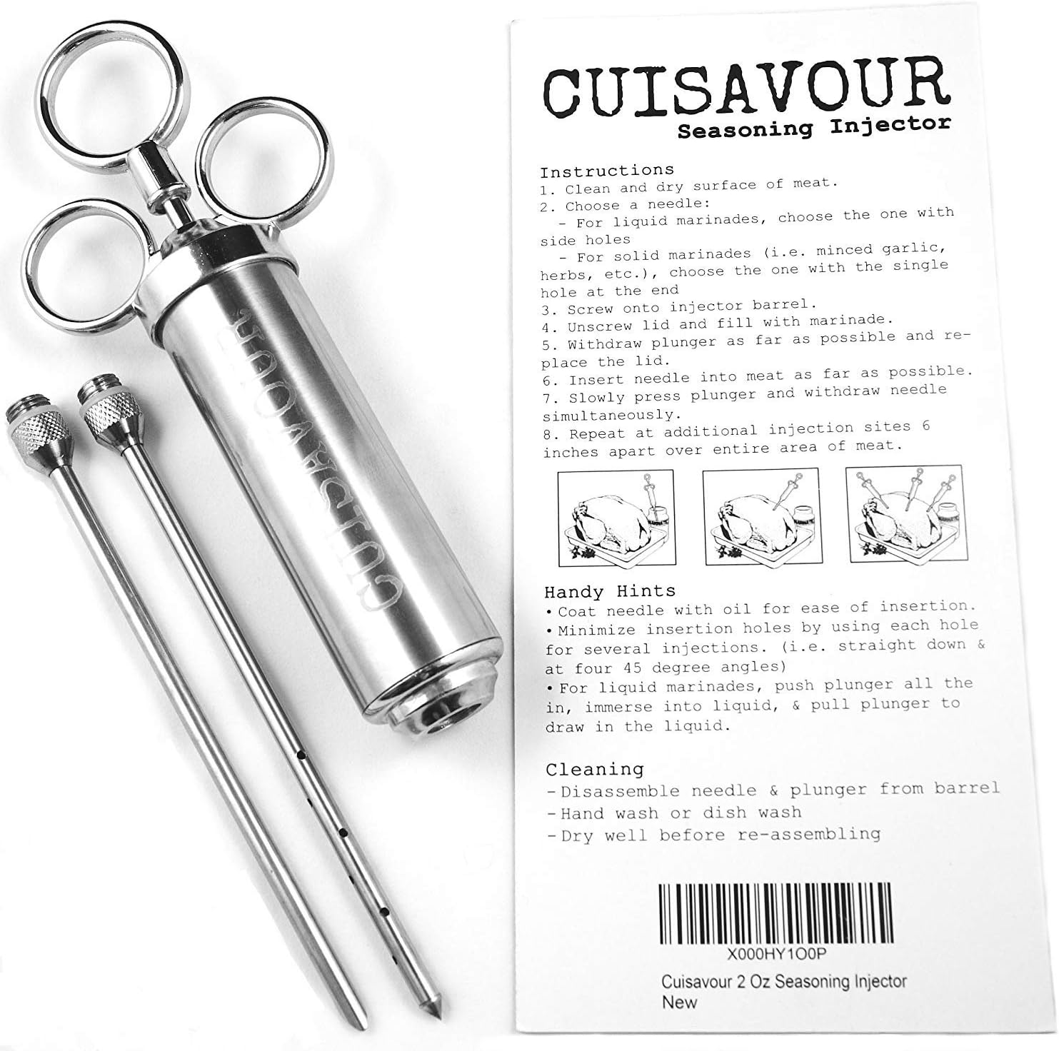 Cuisavour's 2 Oz Stainless Steel Seasoning Injector with 2 Gourmet Marinade Needles