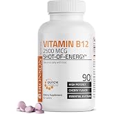 Bronson Vitamin B12 2500 mcg Fast Dissolve Sublingual Cherry, 90 Tablets | B12 as Cyanocobalamin, Supports Energy Metabolism, Red Blood Cell Formation, Nerve &amp; Brain Function