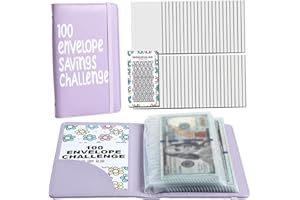 Money Saving Binder, A6 Waterproof PU 100 Envelopes Money Saving Challenge with Day Record Card Reusable Challenge Book with 