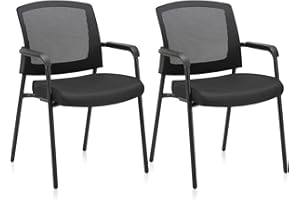 CLATINA Office Reception Guest Chair Mesh Back Stacking with Ergonomic Lumbar Support and Thickened Seat Cushion for Waiting Conference Room Black 2 Pack