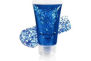 Mysense Royal Blue Body Glitter Gel, Singer Concerts Face Hair Glitter Makeup, Music Festival Rave Accessories, Chunky Glitter Mermaid Sequins, Sparkling Face Paint for Women Girls, 30g