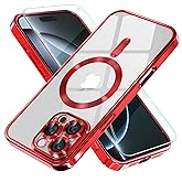 Misea Magnetic for iPhone 16 Pro Max Case Compatible with MagSafe [Never Yellowing] [Military Grade Drop Protection] Full Camera Lens Protector Plating Soft Clear Phone Case for Women 6.9", Red