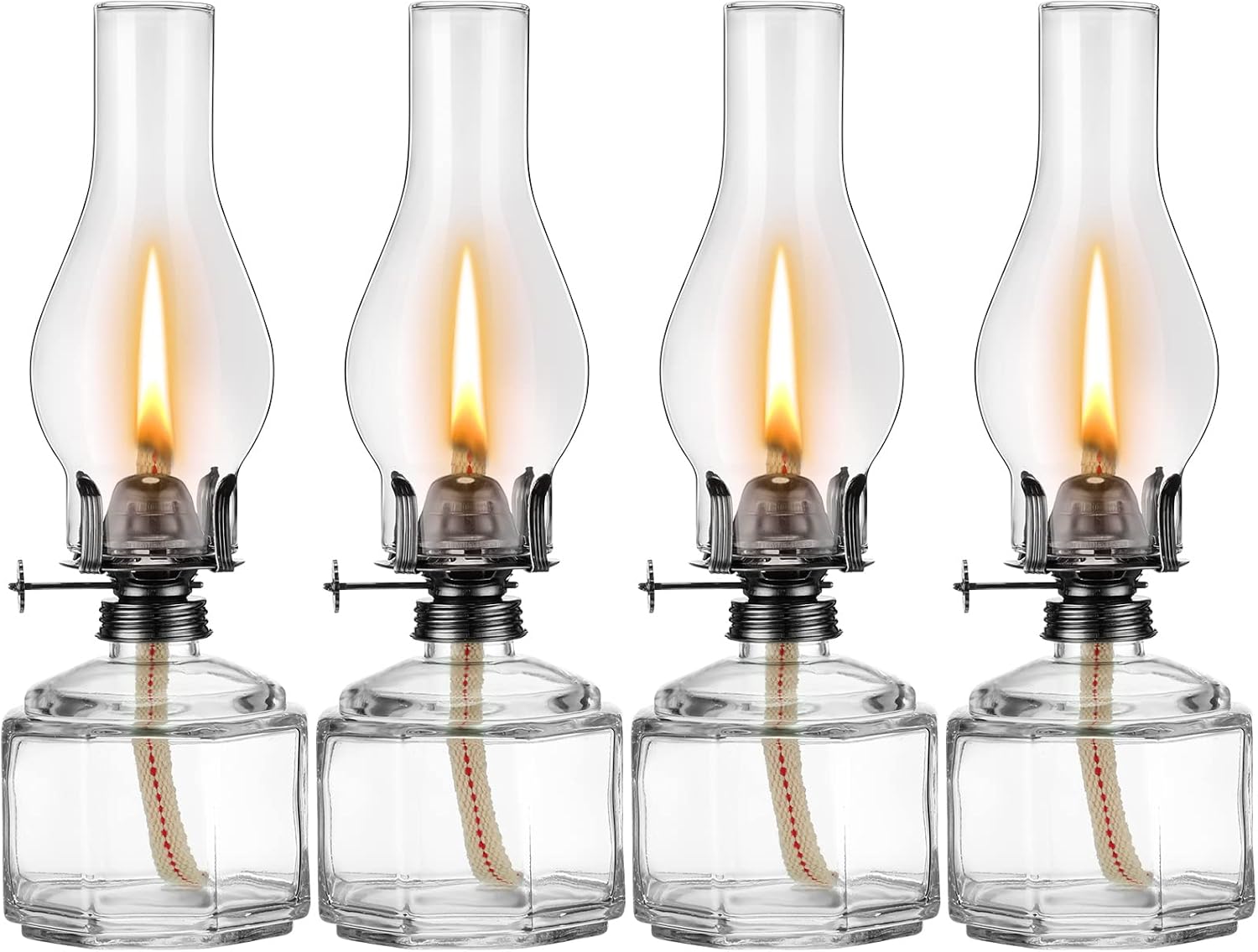 Oil Lamps & Accessories - Yahenda 4 Pieces Chamber Oil Lamp for Indoor Use, Vintage Oil Lantern Large Glass Clear Kerosene Lantern Decorative Hurricane Lamp for Home Tabletop Decor and Emergency Lighting