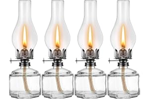 Yahenda 4 Pieces Chamber Oil Lamp for Indoor Use, Vintage Oil Lantern Large Glass Clear Kerosene Lantern Decorative Hurricane Lamp for Home Tabletop Decor and Emergency Lighting
