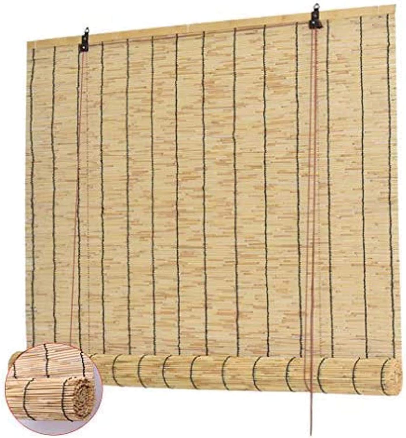 HJRD Natural Reed Curtain, Retro Roman Blinds Louver Window