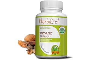 HERBADIET Organic Triphala Capsules | Made with Organic Amalaki Haritaki Bibhitaki Superfood | Detox, Cleanse & Rejuvenation | Maintains Regularity Aids Digestion | Non-GMO (120 Capsules)