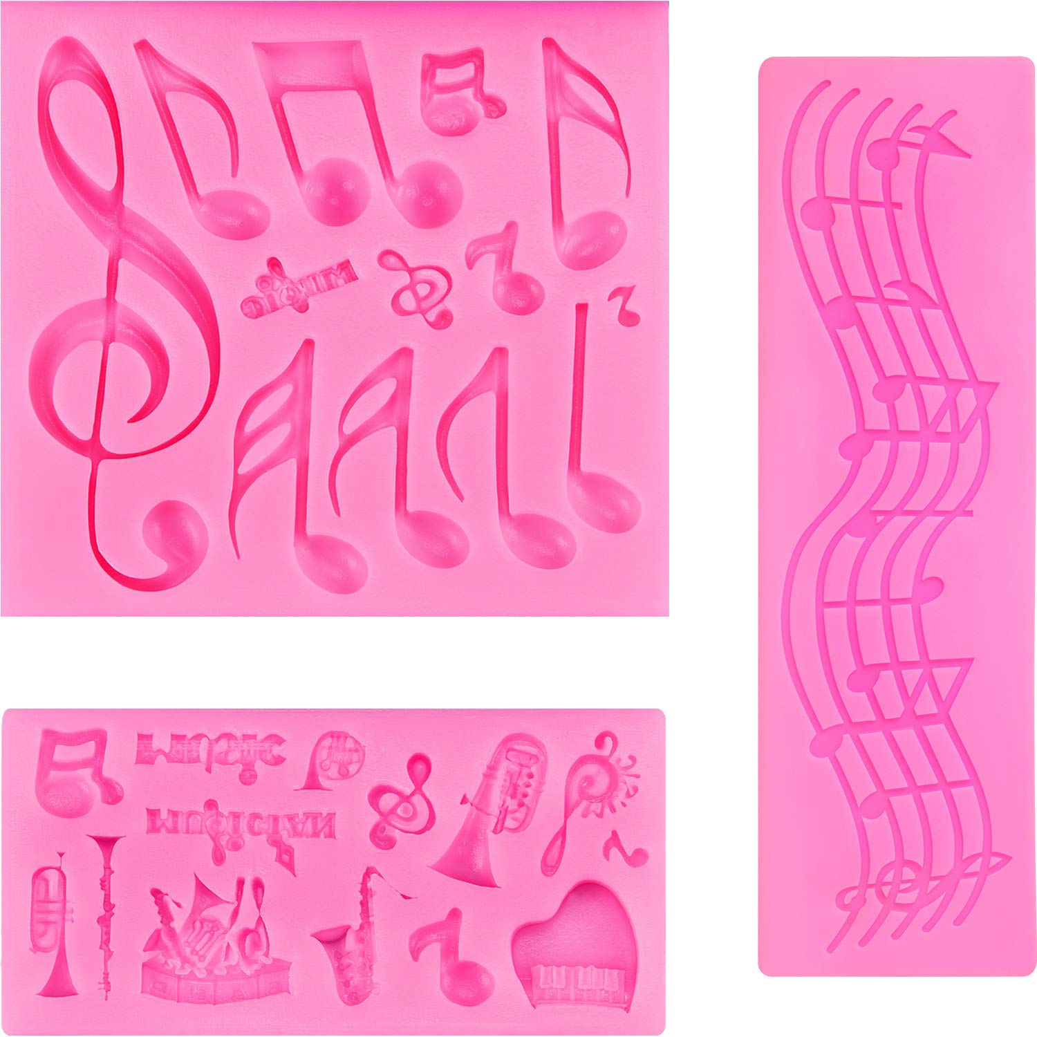 Photo 1 of 3 Pieces Music Note Fondant Mold Music Note Lace Mat Silicone Musical Candy Mold for Cake Decoration
