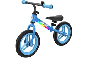 Gotrax KS12 Balance Bike for 2-5 Years Old, 12" Toddlers Bike with LED Light&Bell, Adjustable Soft Seat&Handlebar, Flat-Free Tires&Easy Assembly, Lightweight&No Pedal, Kids Toy Gift for Boys Girls