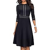HOMEYEE Women's Chic Crew Neck 3/4 Sleeve Party Homecoming Aline Dress A135