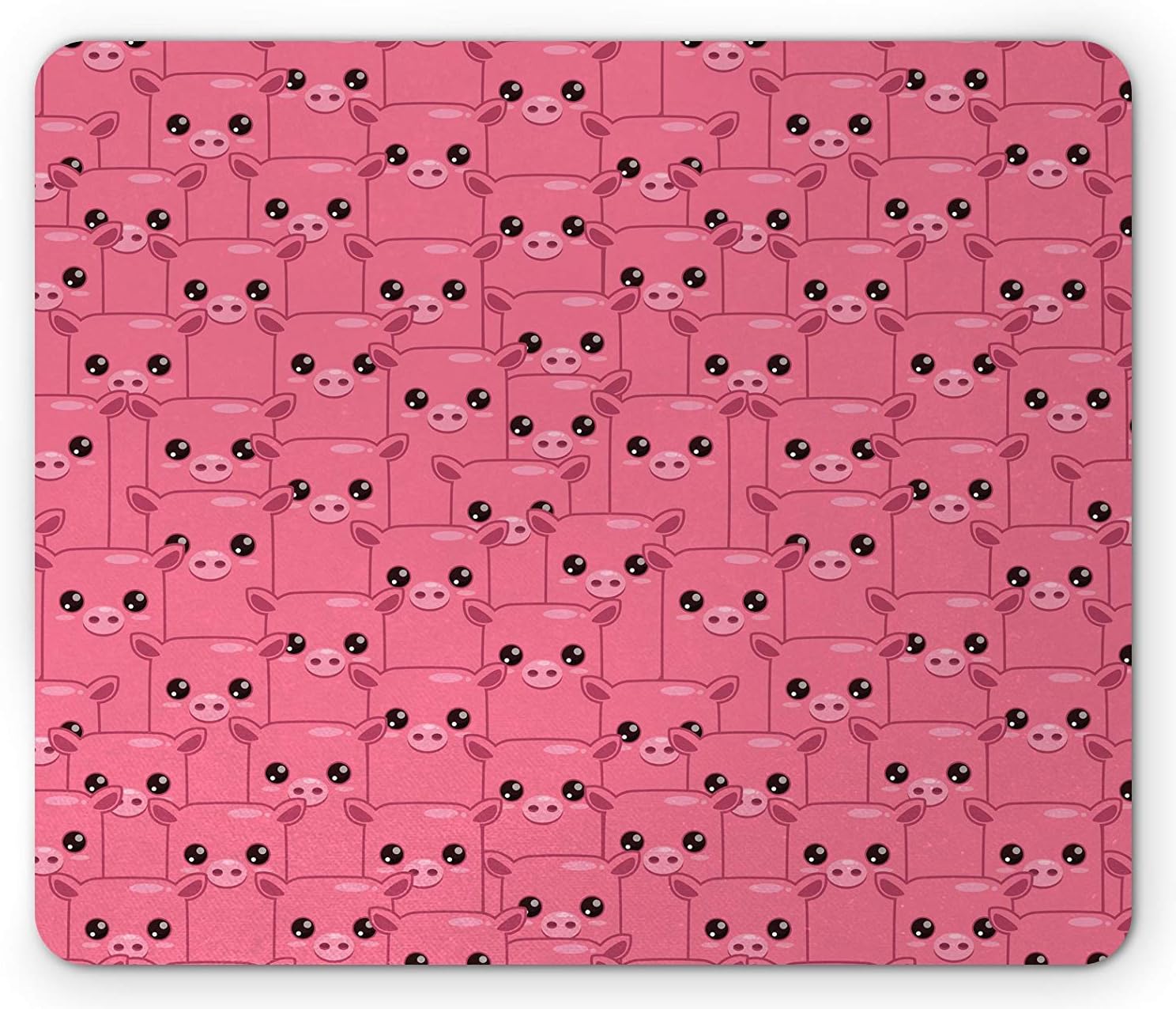 Pig Mouse Pad, Smily Square Faced Little Pigs Eyes and Noses Crowd Herd of Animals Pattern Print, Standard Size Rectangle Non-Slip Rubber Mousepad, Pink and Black