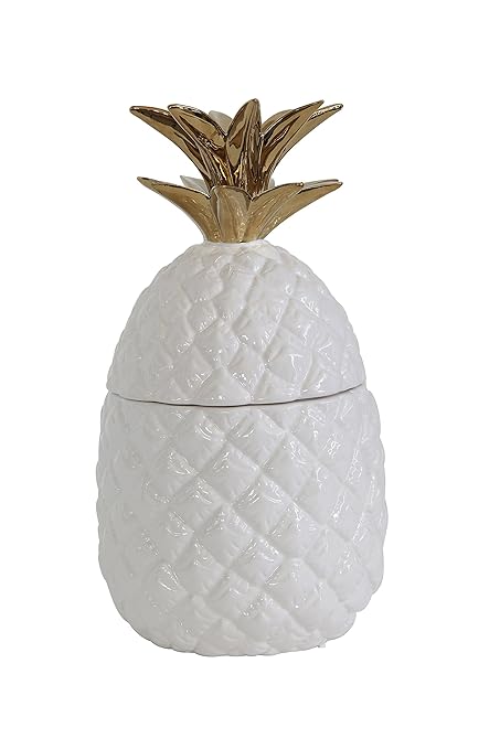 Buy Creative Co Op White Gold Ceramic Pineapple Shaped Jar
