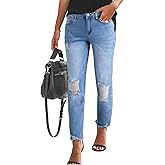 Sidefeel Women's Boyfriend Jeans Stretchy Ripped Distressed Zimbaplatinum Denim Pants Size 4-18