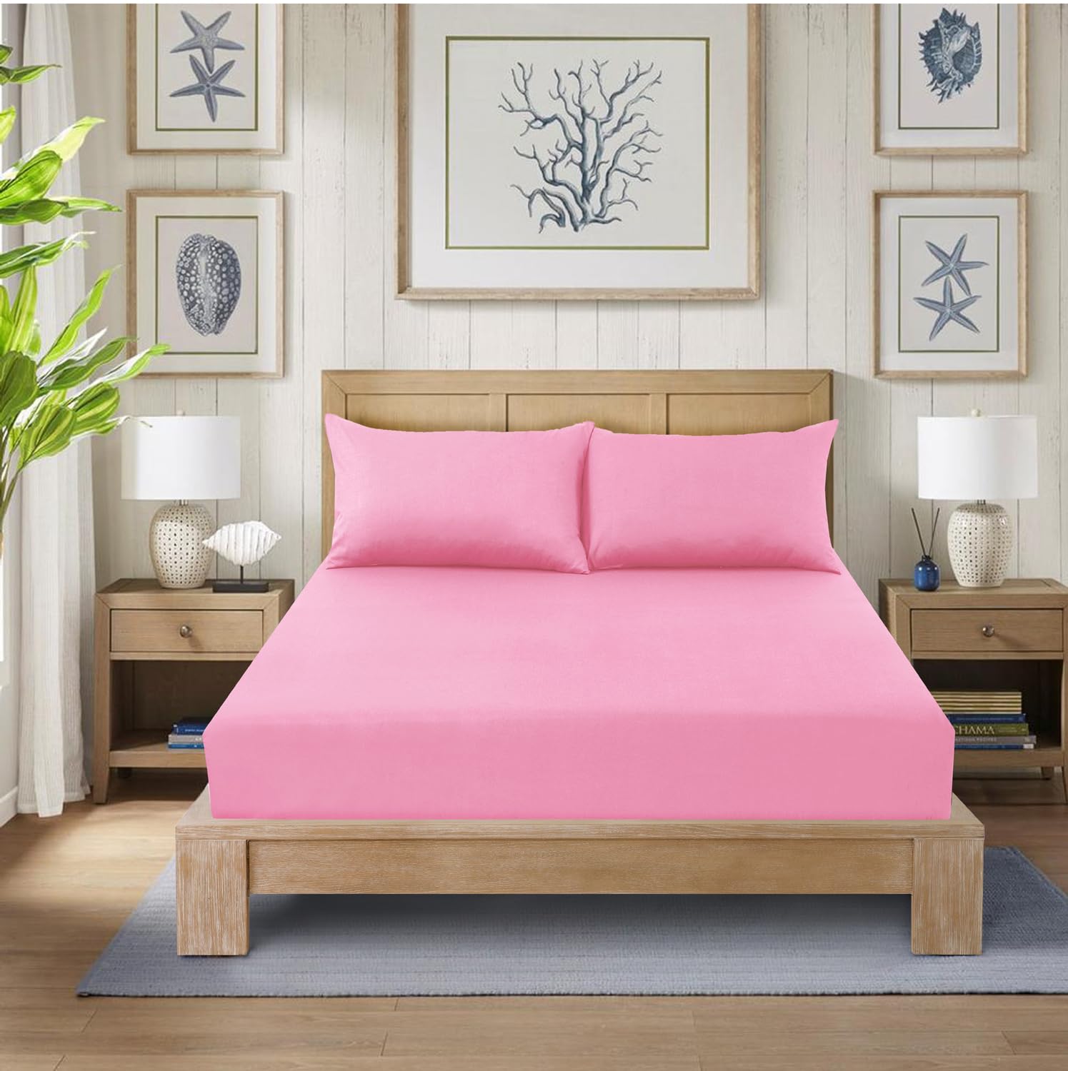 CHARKHAH Polycotton Fitted Sheet for Single Double King Super King Bed 200 Thread Count Anti Wrinkle Plain Bedding 25 cm Extra Deep Fitted Sheets Cover with Elastic Edges (Baby-Pink, Super King)