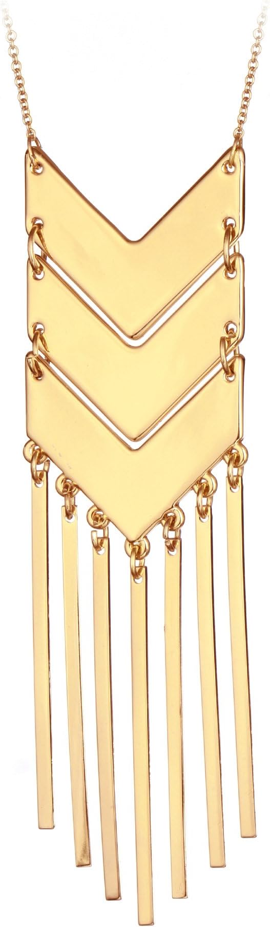 Chevron Three V Shaped Long Chain Pendant Necklace with Tassel