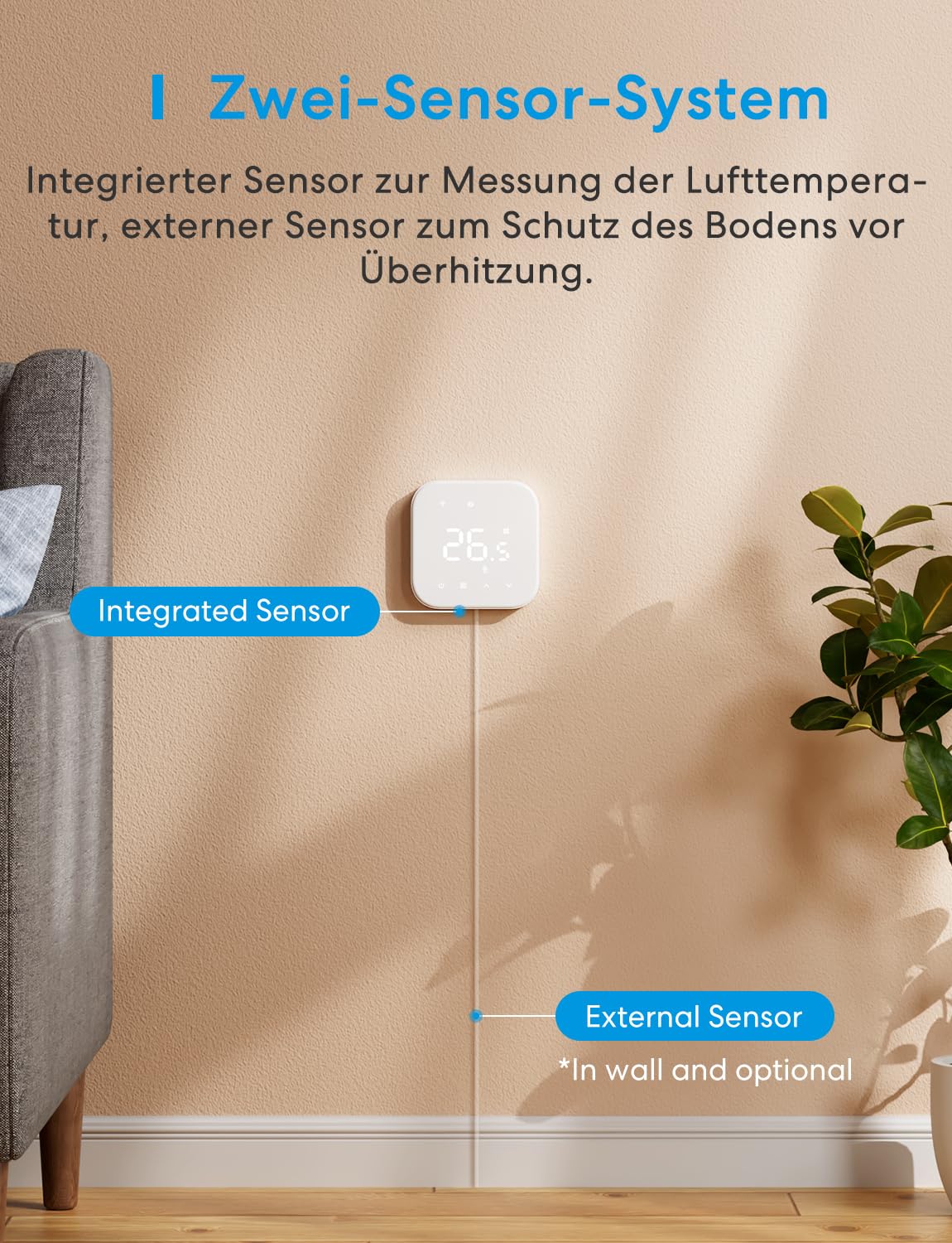 Meross Thermostat Matter Elektrische Heizungsthermostat WLAN Thermostat Heizung Smart Raumthermostat kompatibel mit Apple HomeKit, Home Assistant, Alexa und Google, Sprachsteuerung und Zeitplan 9