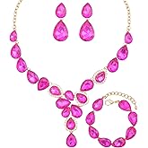 chaoyite Women's Wedding Bridal Crystal Statement Necklace Dangle Earrings Bracelets Jewelry Set for Women Brides Bridesmaids Wedding Prom Party Costume Accessories