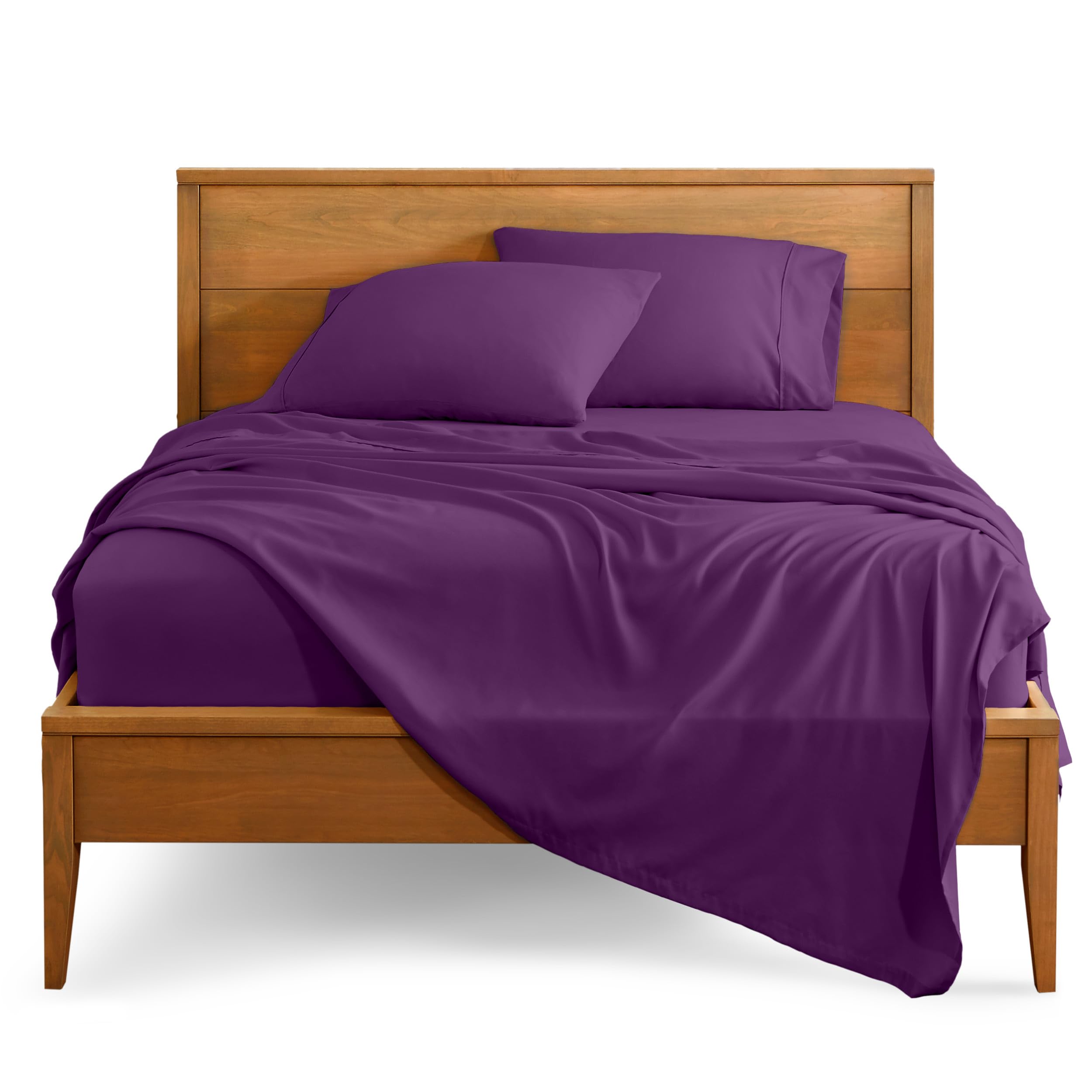 Bare Home Split Head Flex King Sheet Set - 1800 Ultra-Soft Microfiber Bed Sheets - Double Brushed - Deep Pockets - Easy Fit - 4 Piece Set - FlexTop King Bedding Sheets (Split Head Flex King, Plum) Image