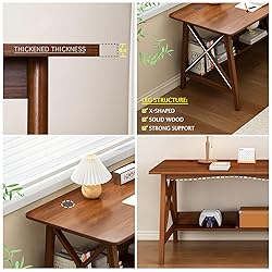 NELYE Extra Long Desk with Bookshelf - Solid Wood