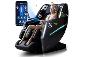 HealthRelife 4D Massage Chair Full Body Zero Gravity Recliner - 55“ SL-Track,20 Auto Modes,11 Massage Technique,39 Airbags Massage,with Yoga Stretch,APP Control,Negative Oxygen lons（Black）