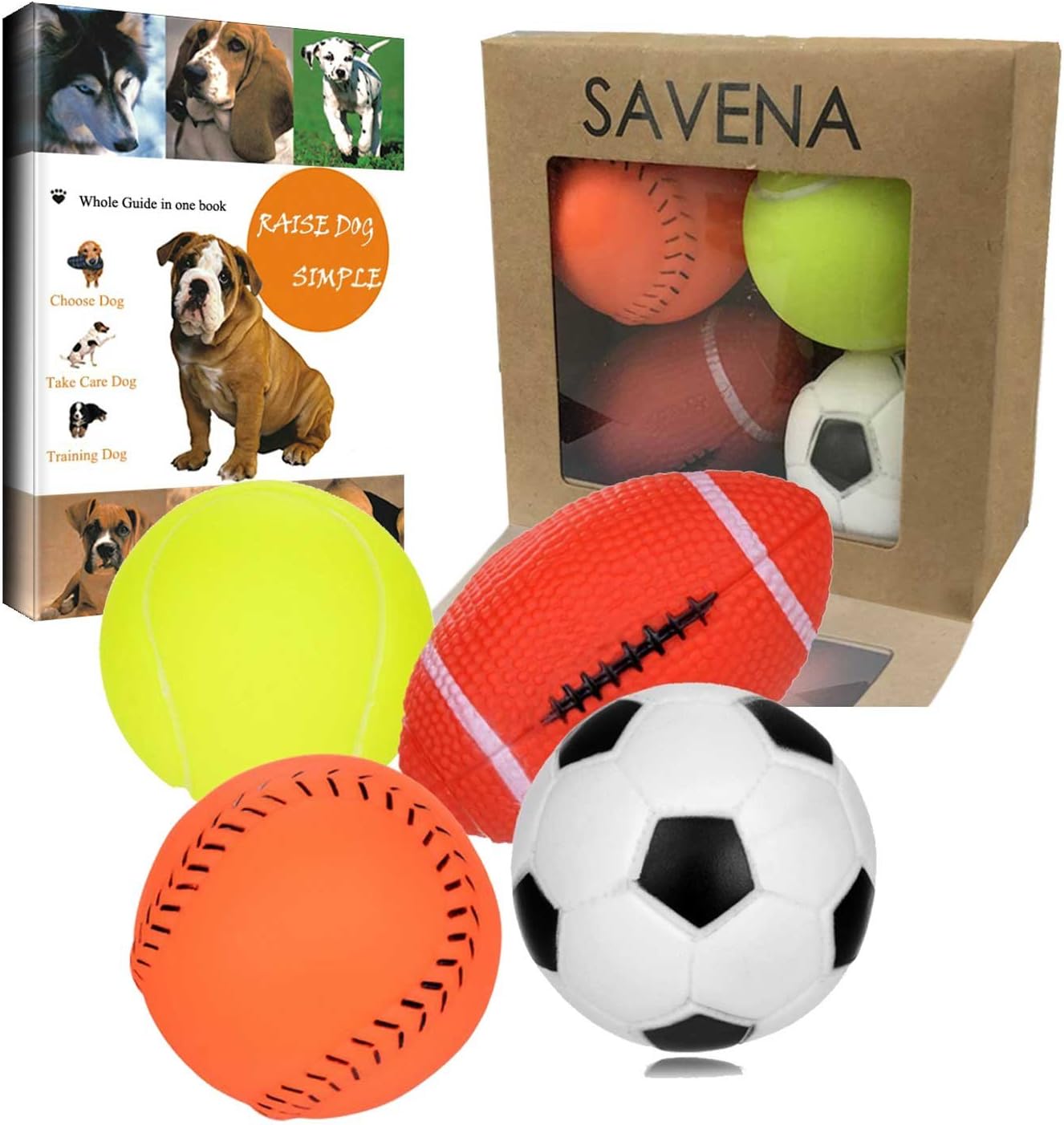 Savena Squeaky Dog Ball -New Upgrade Made by Non-Toxic Odorless Environmental Material No-Stuffing Toy Bite Resistant, Dog Raising EBook Included