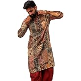 KISAH Mens Kurta – Printed Cotton Blend Tunic with Mandarin Collar, Regular Fit – Indian Wedding Outfit for Men – Festive Wear for Diwali, Eid & Celebrations Maroon