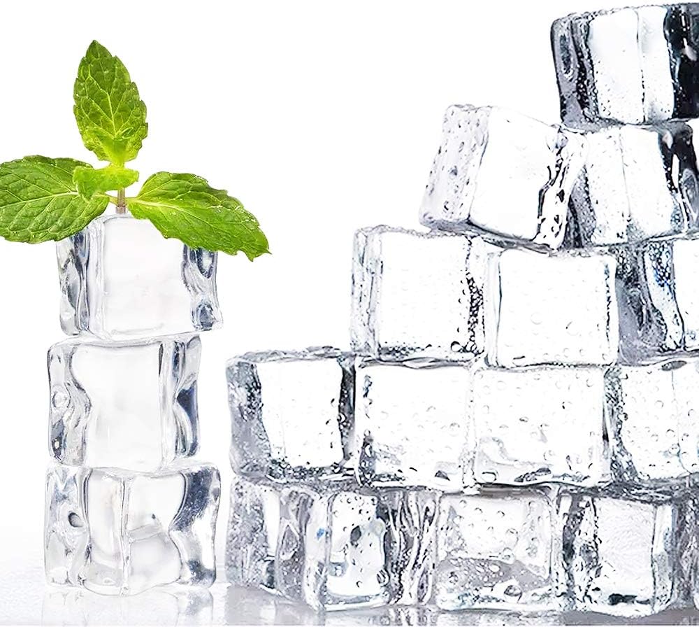 Vase Fillers - OJYUDD 50 Pcs Clear Fake Ice Cubes 20MM Acrylic Decorative Ice Cubes Display,Artificial Square Crystal Fake Ice Cubes for Home Decoration Wedding Centerpiece Vase Fillers
