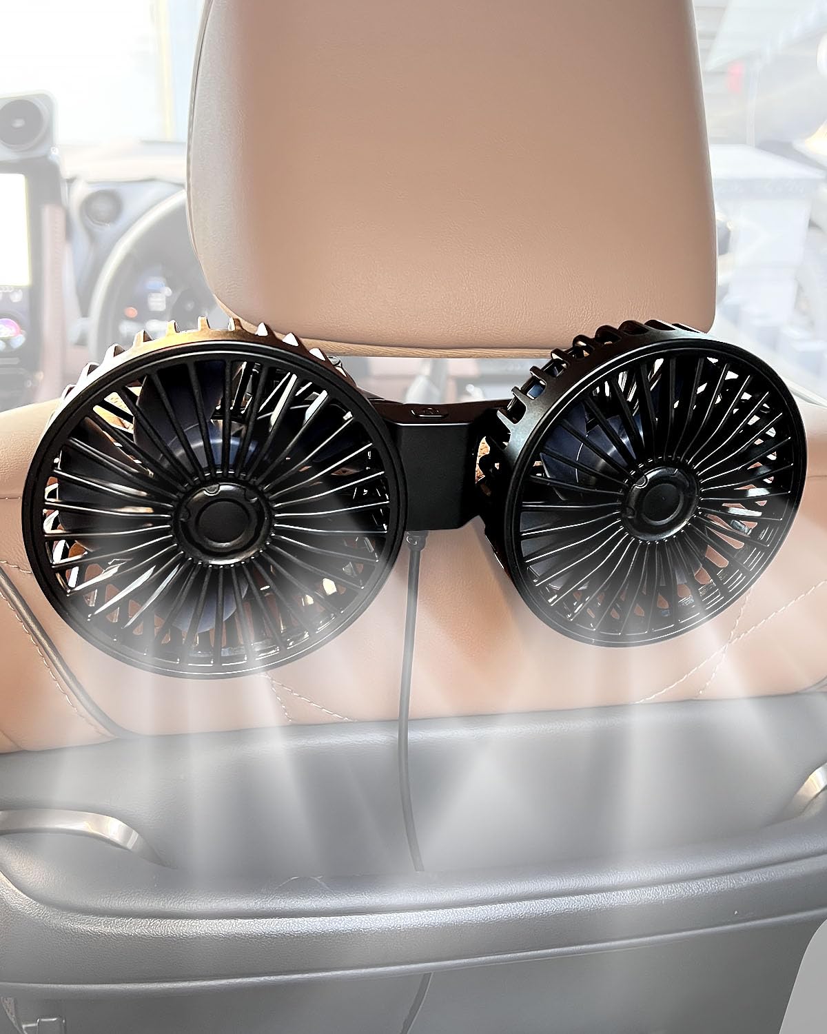 扇風機 車用 サーキュレーター ファン 車 USB給電 後部座席用 カーファン 後部座席用扇風機 ヘッドレスト 3階段風量 USB商品画像