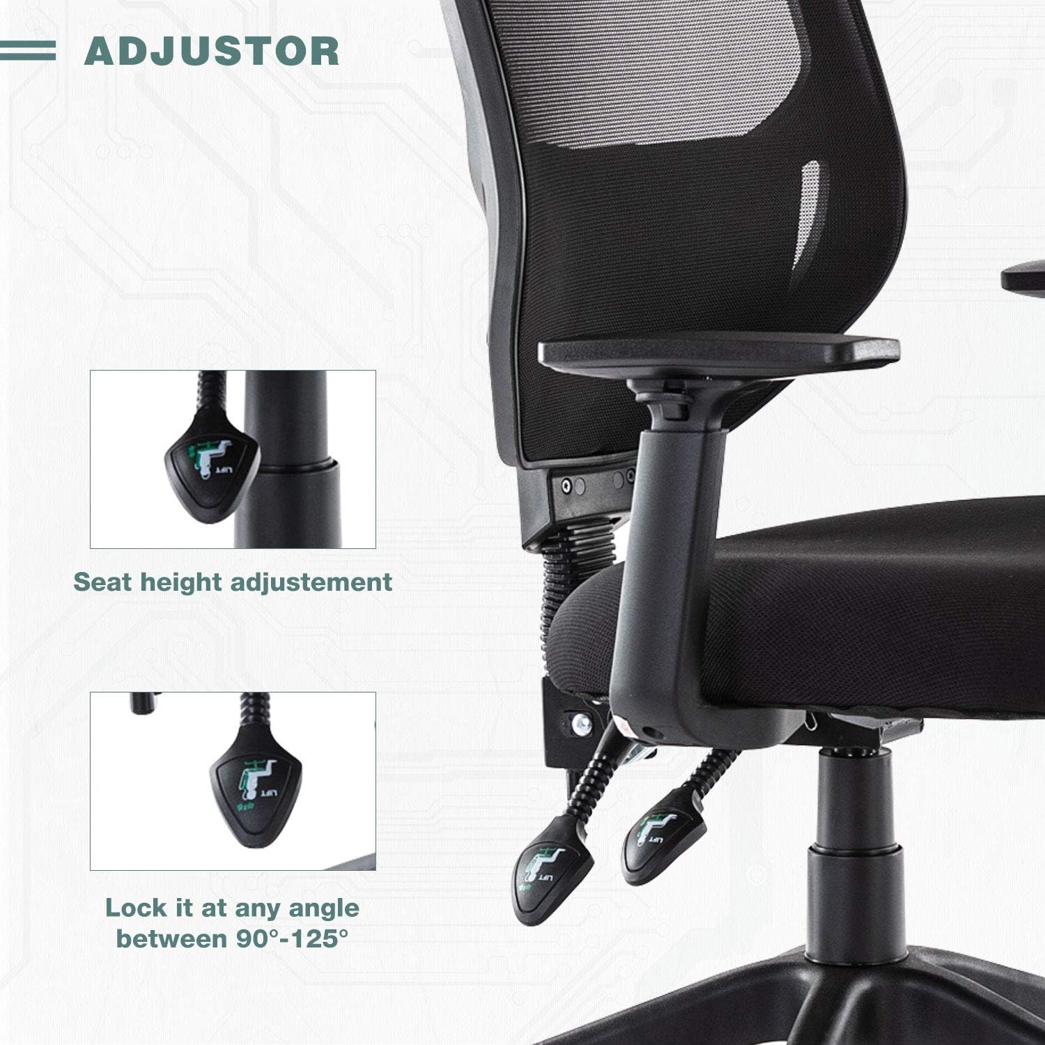 Rimiking Mesh Office Chair, Mid Back Ergonomic Swivel Black Mesh Computer Chair Adjustable Height and Armrest with Lumbar Support Task Chair: Kitchen & Dining