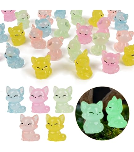 Amaezorx Lot de 30 mini renards lumineux en résine pour maison de poupée, jardin féérique, aquarium, fête d'anniversaire, décorations miniatures renards