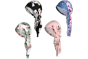 Fjgyjt 4Pcs Soft Cotton Headwear for Women Pre-Tied Turbans and Head Scarves for Comfort During Treatment