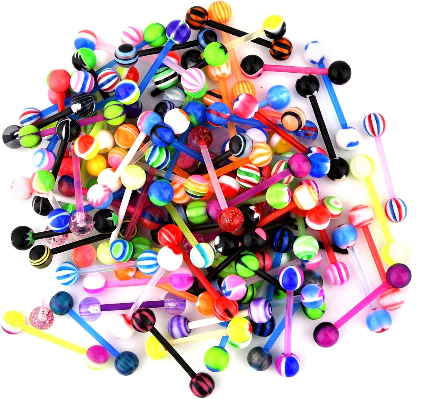 FECTAS 50pcs Tongue Nipple Ring Bars Set Pack 16mm Barbell Bioflex