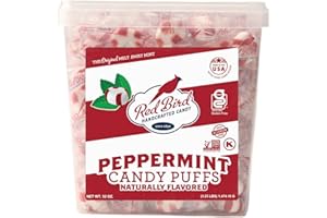 Red Bird Soft Peppermint Puffs, Christmas Candy Individually Wrapped, Perfect for Stocking Stuffers, 52 oz Tub
