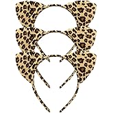 Vovii 3Pcs Leopard Ears Headband for Women, Furry Animal Ears Headbands Hair Accessories With Cheetah Print for Adult Halloween Cosplay Costume Makeup Washing Face