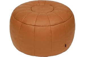 Thgonwid Handmade Pouf Cover, Ottoman, Bean Bag Chair, Foot Stool, Foot Rest, Round Storage Solution for Living Room, Bedroom or Wedding (New Brown) (No Filler)