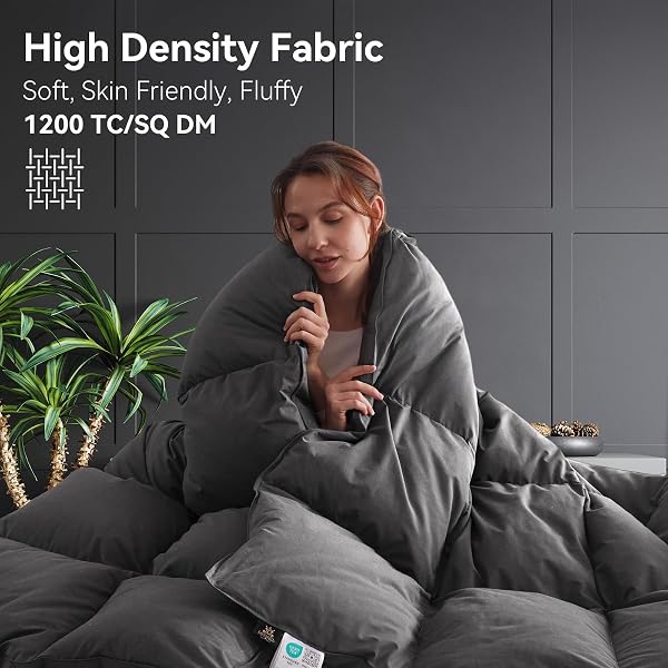 L LOVSOUL GOOSE FEATHER DOWN FIBER COMFORTER SUPER KING, GREY, ALL SEASON