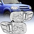 Nilight Headlight Assembly Compatible for 2005 2006 Toyota Tundra 4 Door Double Crew Cab 2005 2006 2007 Sequoia Pickup Replacement Chrome Housing Clear Reflector Driver Passenger Side