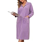 Viakeo Fleece Robes For Women Zipper Nightgown Long Bathrobe Lightweight Housecoat With Pockets S-3XL