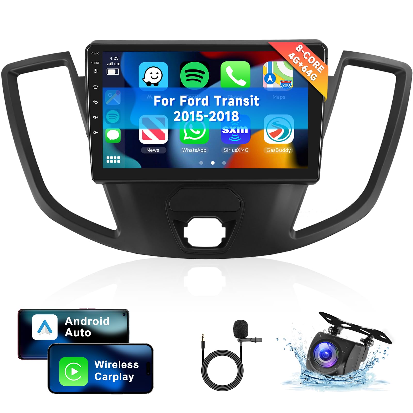 Photo 1 of [8 CORE 4G+64G] Car Radio for Ford Transit 2015-2018 with Wireless Carplay/Android Auto, 9 Inch Android 13 IPS Touch Screen Car Stereo, Bluetooth, GPS Navi, WiFi, SWC, DSP + Backup Camera