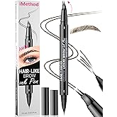 iMethod Curved Eyebrow Pen - Eyebrow Pencil, Brow Pencil 2-in-1 Dual-Ended Microblading Eyebrow Pen with Micro-Fork-Tip and Precise Brush-Tip Create Natural Hair-Like Brows, Last All-Day, Dark Brown
